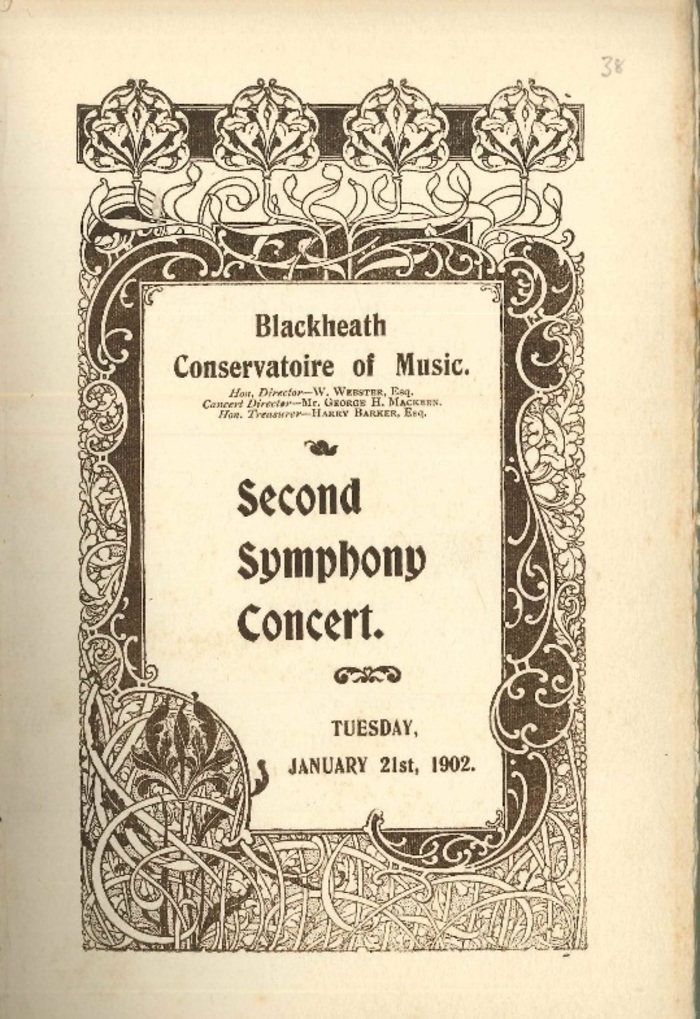 Concert Programme from 1902. The Blackheath Conservatoire of Music held concerts featuring guest musicians and students at the Blackheath Halls.
